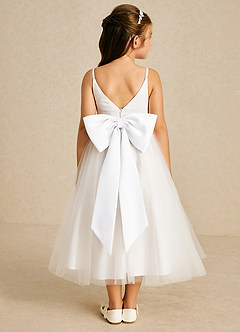 Azazie Lea Flower Girl Dresses White A-Line Spaghetti Strap Tulle Dress image3