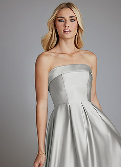 Azazie Lucienne Bridesmaid Dresses Silver A-Line Strapless Stretch Satin Convertible Dress image7