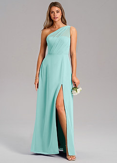 Azazie Phaedra Jurken voor bruidsmeisjes Jurk van Chiffon met A-Lijn One-Shoulder Aqua image11