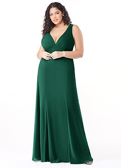 Azazie Christiana Bridesmaid Dresses Emerald A-Line V-Neck Pleated Chiffon Dress image7