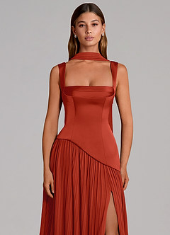 Azazie Stephanie Bridesmaid Dresses Rust A-Line Pleated Stretch Satin Dress image6