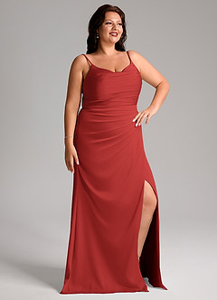 Azazie Deandra Bridesmaid Dresses Pomegranate Mermaid Pleated Stretch Satin Dress image10