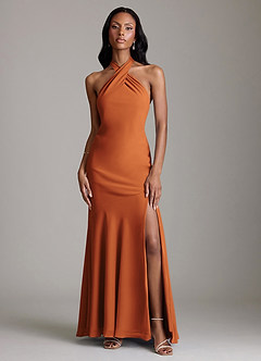 Azazie Lorena Bridesmaid Dresses Cinnamon Mermaid Pleated Chiffon Dress image1