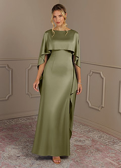 Azazie Eli Mother of the Bride Dresses Pistachio Sheath Boatneck Stretch Satin Dress image4