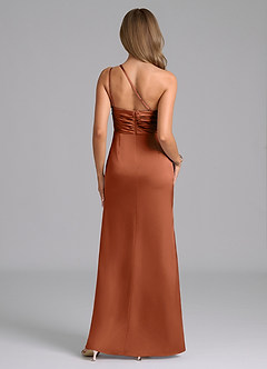 Azazie Eren Bridesmaid Dresses Cedar Rose Mermaid One Shoulder Stretch Satin Dress image2