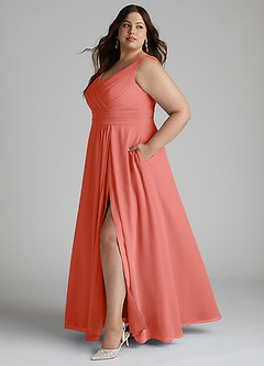 Azazie Karina Bridesmaid Dresses Salmon Pink A-Line Pleated Chiffon Dress image7