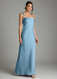 Azazie Ellia Robes de demoiselle d'honneur Robe Fourreau en Satin extensible Arc Acier Bleuté image3