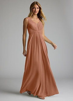 Azazie Gina Bridesmaid Dresses Bronzer A-Line V-Neck Pleated Chiffon Dress image4