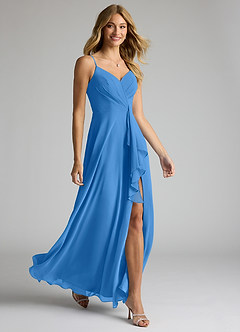 Azazie Akita Robes de demoiselle d'honneur Robe Trapèze en Mousseline de soie Geai Bleu image2