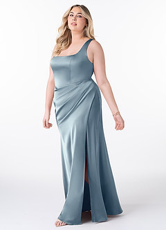 Azazie Mero Brudtärnklänningar Klänning av Tubklänning i Stretch Satin Plisserad Dammblå image8