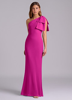 Azazie Yuanna Bridesmaid Dresses Fuchsia Mermaid One Shoulder Chiffon Dress image5