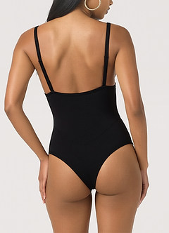 front Bodysuit med bøjle og ben og mesh-paneler, shapewear