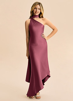 Azazie Briony Junior Etui Plissee Stretch-Satin Kleid Merlot image3