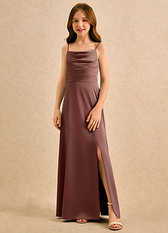 Azazie Chamomile Girls Formal Flower Girl Klänningar Klänning A-Line i Stretch Satin Plisserad image4
