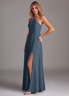 Azazie Bailey Bridesmaid Dresses Neptune A-Line Halter Side Slit Chiffon Dress image3