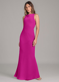 Azazie Allettie Vestidos de damas de honor Vestido de Fucsia de Gasa de Corte Sirena image3