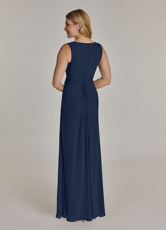 Azazie Manuella Mother of the Bride Dresses Dark Navy A-Line V-Neck Pleated Chiffon Dress image12