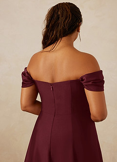 Christian Siriano Bridal for Azazie 1002 Bridesmaid Dresses Cabernet A-Line Off the Shoulder Stretch Satin Convertible Dress image14