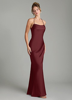 Azazie Mae Vestidos de damas de honor Vestido Cabernet de Satén Elástico de Corte Sirena con Plisado image5
