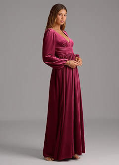 Azazie Norah Bridesmaid Dresses Burgundy A-Line Long Sleeve Velvet Dress image4
