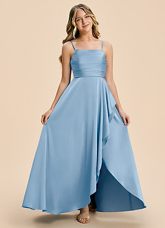 Azazie Naveah Junior Powder Blue A-Line Ruched Stretch Satin Dress image7