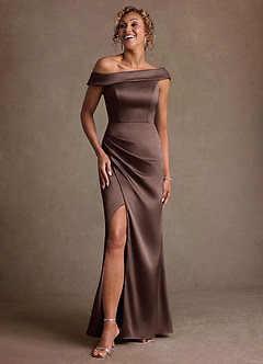 Azazie Kamala Mother of the Bride Dresses Ganache Sheath One Shoulder Stretch Satin Dress image6