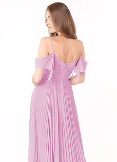 Azazie Lyney Brautjungfernkleider A-Linie Schulterfrei Chiffon Kleid Bonbonrosa image5