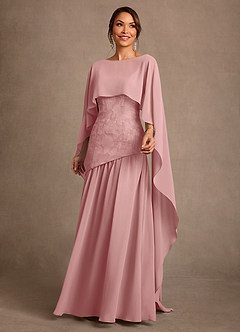 Azazie Flossie Mère de la mariée Robes Robe Trapèze en Mousseline de soie Plissé Rose Poussiéreuse image3