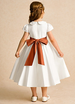 Azazie Deary Flower Girl Dresses Ivory Burnt Orange A-Line Bow Cotton Dress image2