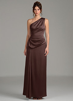 Azazie Zahira Bridesmaid Dresses Ganache Sheath One Shoulder Stretch Satin Dress image3