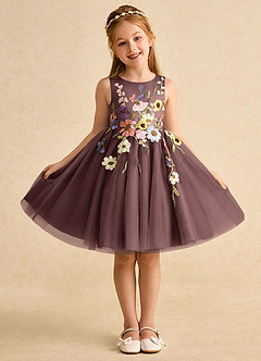 Azazie Prima Flower Girl Dresses Espresso A-Line Bow Tulle Dress image1