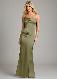Azazie Sorrel Vestidos de damas de honor Vestido de Pistacho de Satén Elástico de Corte Sirena Convertible con Sin tirantes image5