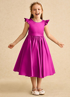 Azazie Dumpling Robe Demoiselle D'honneur Fillette Robe Trapèze en Mat Satiné Arc Fuchsia image2