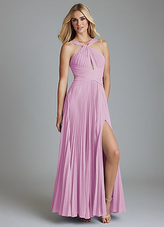 Azazie Hosanna Bridesmaid Dresses Candy Pink A-Line Pleated Chiffon Dress image1