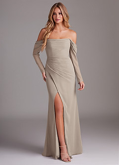 Azazie Hallie Bridesmaid Dresses Frost Mermaid Long Sleeve Chiffon Dress image1