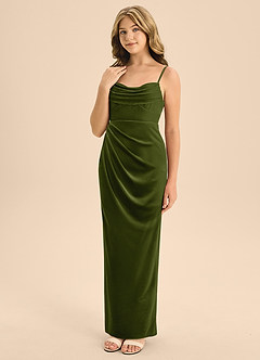 Azazie Mai Junior Olive A-Line Sweetheart Neckline Velvet Dress image1
