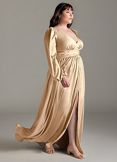 Azazie Norah Robes de demoiselle d'honneur Robe Trapèze en Satin extensible Champagne image10