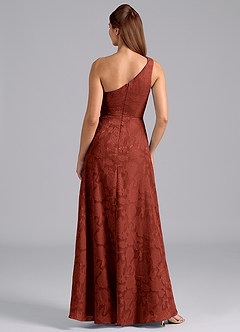 Azazie Brooke Bridesmaid Dresses Terracotta A-Line One Shoulder Floral Burnout Dress image2