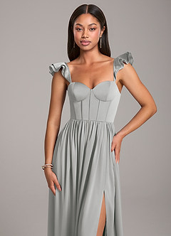 Azazie Denisse Brudtärnklänningar Klänning av A-Linje i Stretch Satin Ruched Silver image6