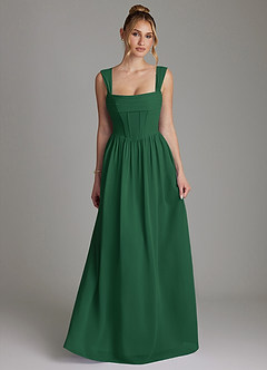 Azazie Caterina Bridesmaid Dresses Dark Green A-Line Corset Chiffon Dress image4