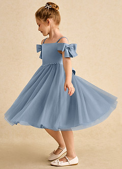 Azazie Amie Flower Girl Dresses Dusty Blue A-Line Off the Shoulder Matte Satin Dress image4