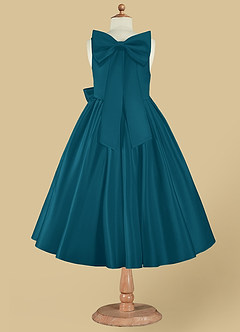 Azazie Bo Peep Final Sale Ink Blue A-Line Bow Matte Satin Dress image8