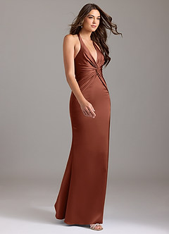 Azazie Valerie Bridesmaid Dresses Clay Mermaid Pleated Stretch Satin Dress image4