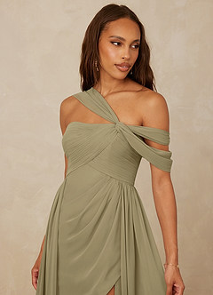 Christian Siriano Bridal for Azazie 1014 Robes de demoiselle d'honneur Robe Trapèze en Mousseline de soie Épaule décolletée Vert Mousse image7