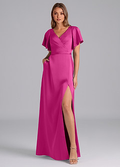 Azazie Ambrosia Bridesmaid Dresses Fuchsia A-Line Pleated Stretch Satin Dress image6