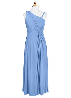 Azazie Brooke Junior Steel Blue A-Line Pleated Mesh Dress image5