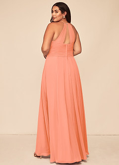 Azazie Ginger Bridesmaid Dresses Sunset A-Line Halter Pleated Chiffon Dress image3