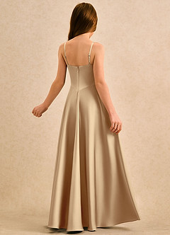 Azazie Coconut Girls Formal Sukienki dla dziewczynek sypiących kwiaty Linia A Pofałdowany Satyna elastyczna Długość podłogi Sukienka image2