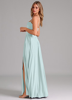 Azazie Akiko Robes de demoiselle d'honneur Robe Trapèze en Satin extensible Encolure en Forme de Cœur Verre De Mer image7