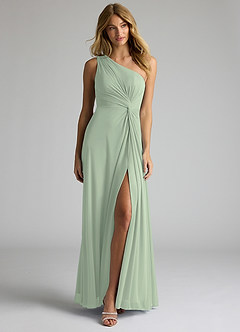 Azazie Brooke Bridesmaid Dresses Dusty Sage A-Line One Shoulder Mesh Dress image4